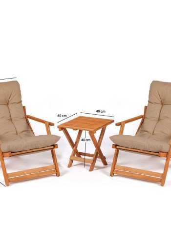 NORDVRK My005 loungesett med 1 hagebord og 2 solstoler - brun pute og naturlig bketre