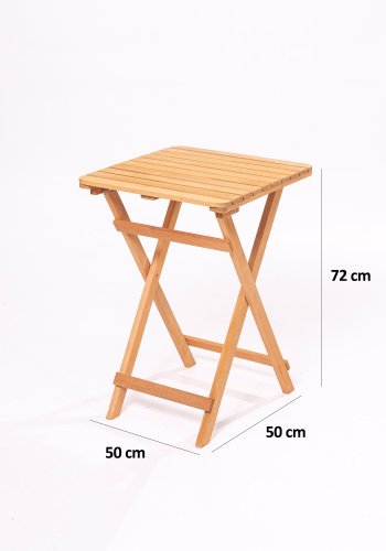 NORDVÄRK My001A hagesett m. 1 hagebord og 2 hagestoler, sammenleggbare - kremfargede puter og naturlig bketre