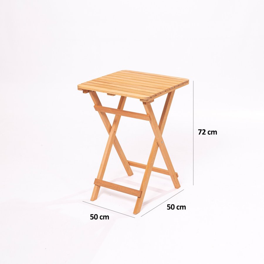 NORDVÄRK My001A hagesett m. 1 hagebord og 2 hagestoler, sammenleggbare - kremfargede puter og naturlig bketre