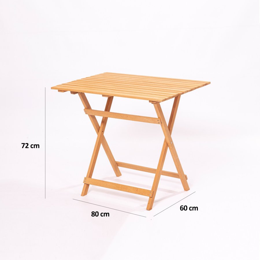 NORDVÄRK My004A hagesett m. 1 hagebord og 4 hagestoler, sammenleggbare - kremfargede puter og naturlig bketre