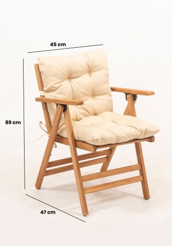 NORDVRK My009 V2 hagesett m. 1 hagebord og 4 hagestoler. 4 pos., sammenleggbar - kremfargede puter/naturlig bk