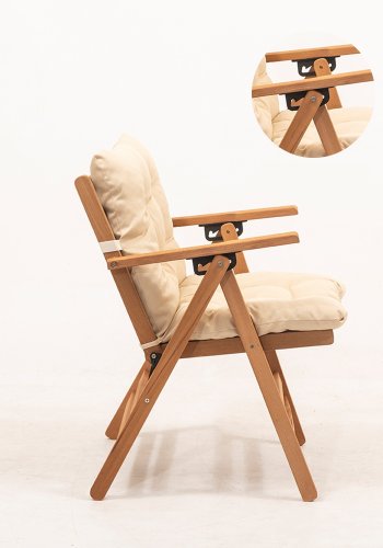 NORDVÄRK My025 hagesett med 1 hagebord og 2 hagestoler med. 4 pos., sammenleggbar - kremfargede puter/naturlig bketre