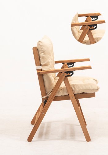 NORDVÄRK My027 hagestol, m. armlen med 4 pos., sammenleggbar - kremfarget pute og naturlig bketre