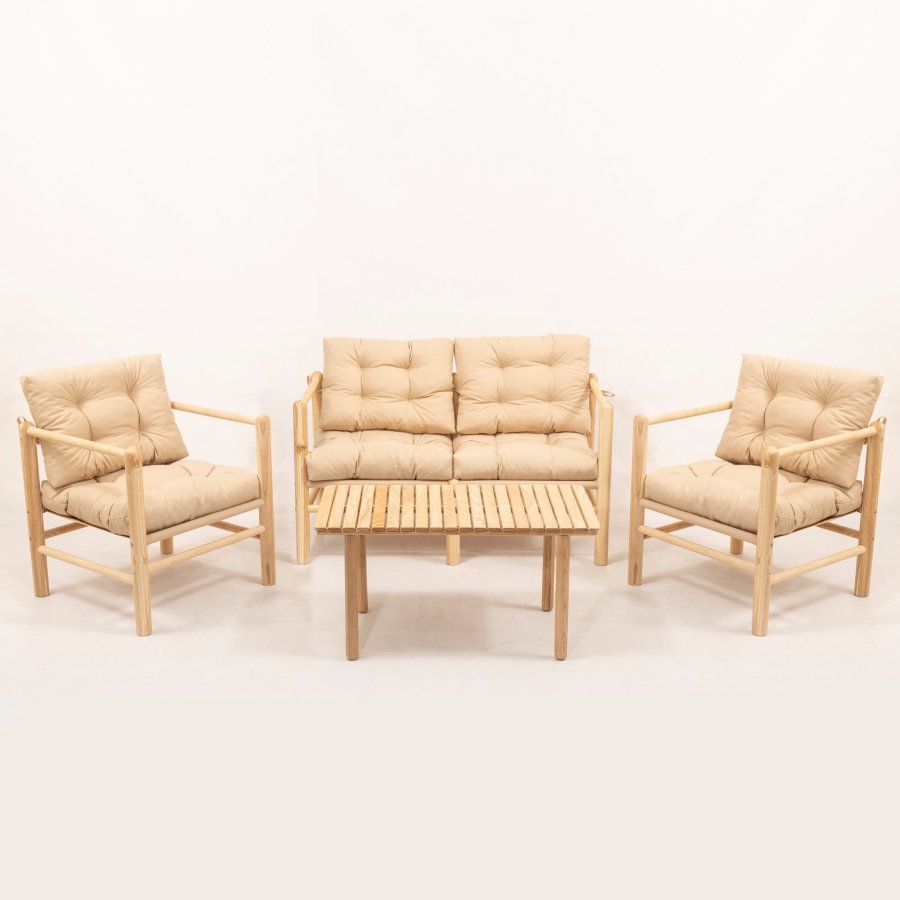 NORDVRK My028 Hagebord og stolsett (4 deler), naturlig kremfarget