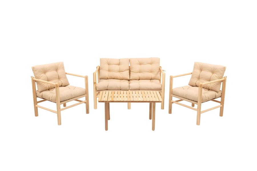 NORDVRK My028 Hagebord og stolsett (4 deler), naturlig kremfarget