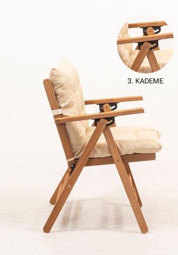 NORDVRK MYL04 hagestol, m. armlen med 4 pos., sammenleggbar - kremfarget pute og naturlig bketre