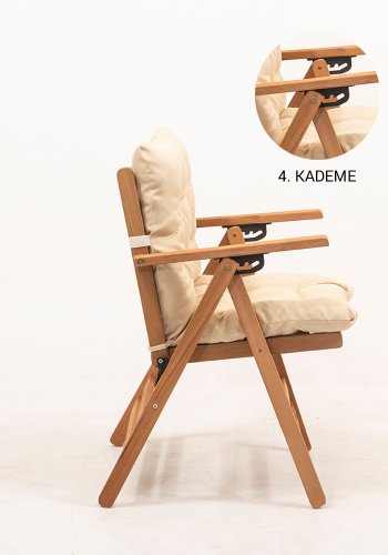 NORDVRK MYL04 hagestol, m. armlen med 4 pos., sammenleggbar - kremfarget pute og naturlig bketre