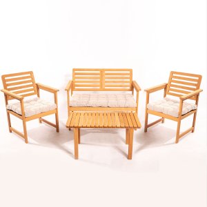 NORDVÄRK MYT01 udendrs loungest, m. 2 stole, 1 sofa, 1 bord og creme hynder - natur tr