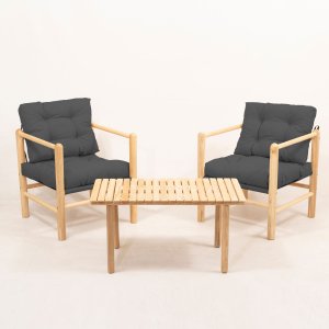 NORDVÄRK MYG02 udendrs loungest m. 1 havebord og 2 stole - antracitgr hynder og natur kastanjetr