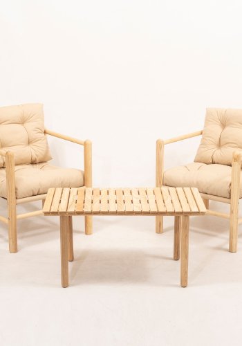 NORDVRK MYG02 - Kremfarget hagebord og stolsett (3 deler), Kremfarget