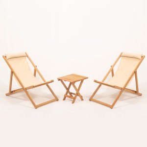 NORDVÄRK MYN03 loungest m. 1 havebord og 2 liggestole - creme stof og natur argantr