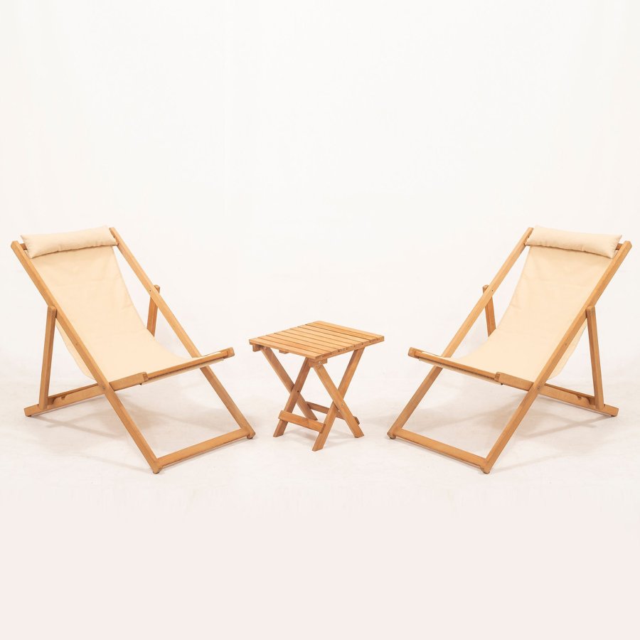 NORDVRK MYN03 Hagebord og stolsett (3 deler), kremfarget