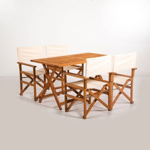 NORDVÄRK MYR01 havest m. 1 havebord og 4 havestole, foldbar - creme stof og natur tr