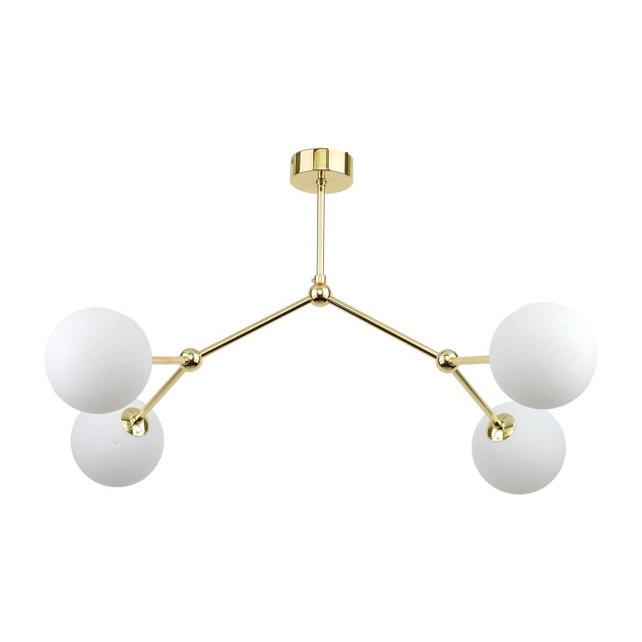 TK Fairy loftlampe, m. 4 skjermer - hvitt glass og gullmetall