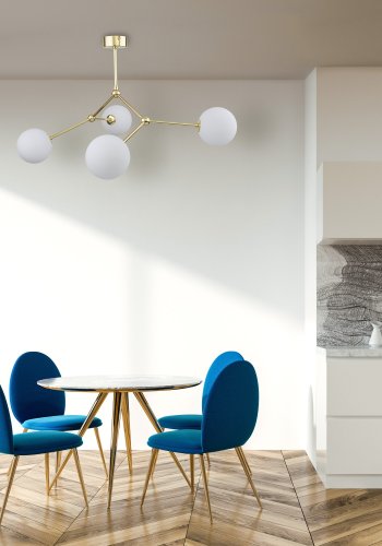 TK Fairy loftlampe, m. 4 skjermer - hvitt glass og gullmetall