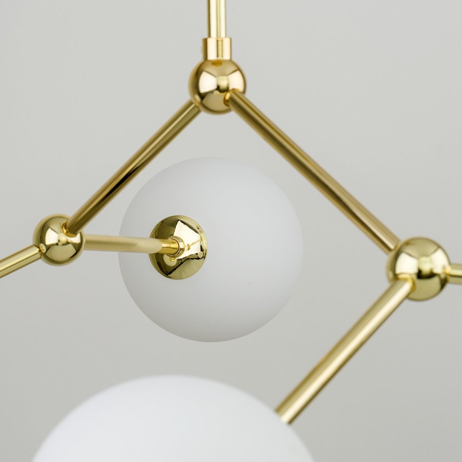 TK Fairy loftlampe, m. 4 skjermer - hvitt glass og gullmetall