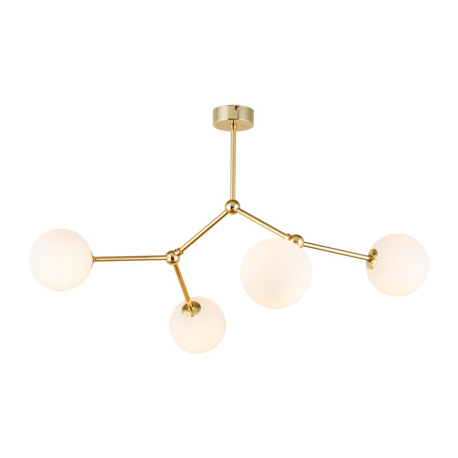 TK Fairy loftlampe, m. 4 skjermer - hvitt glass og gullmetall