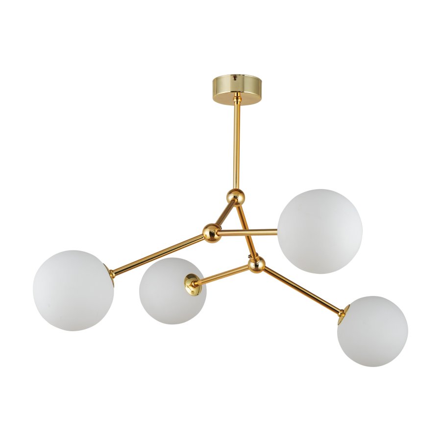 TK Fairy loftlampe, m. 4 skjermer - hvitt glass og gullmetall