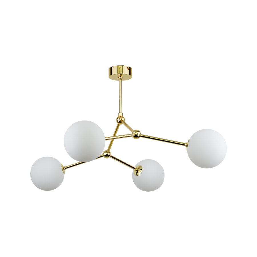 TK Fairy loftlampe, m. 4 skjermer - hvitt glass og gullmetall