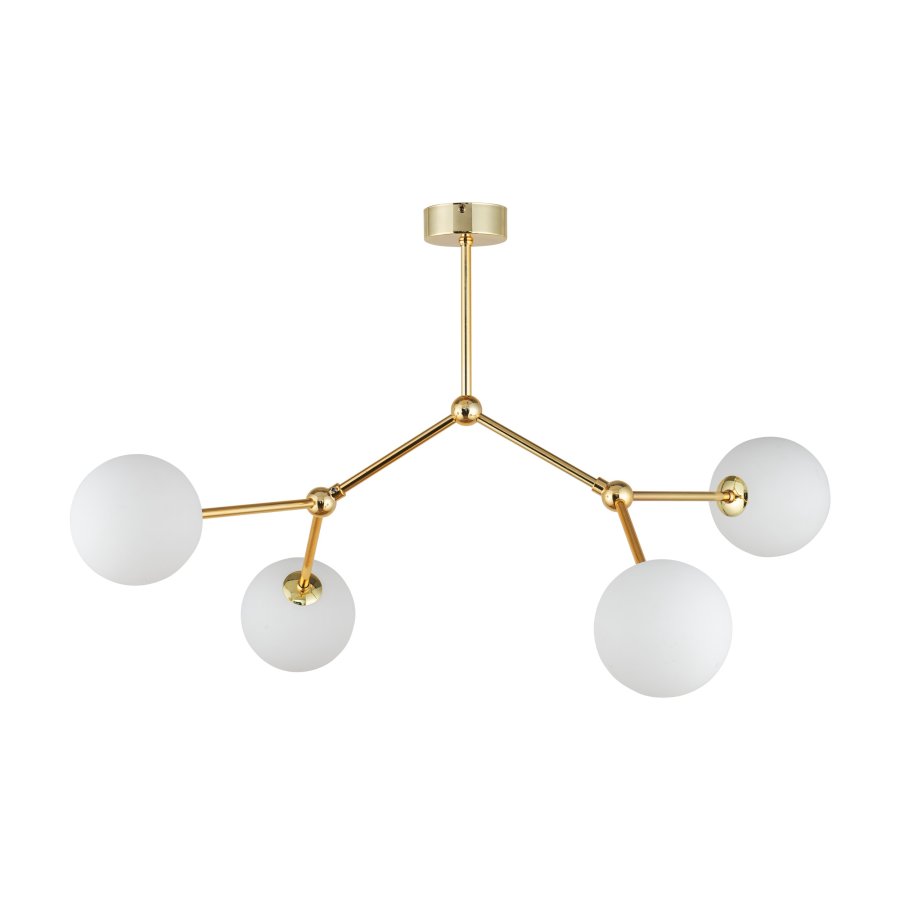 TK Fairy loftlampe, m. 4 skjermer - hvitt glass og gullmetall