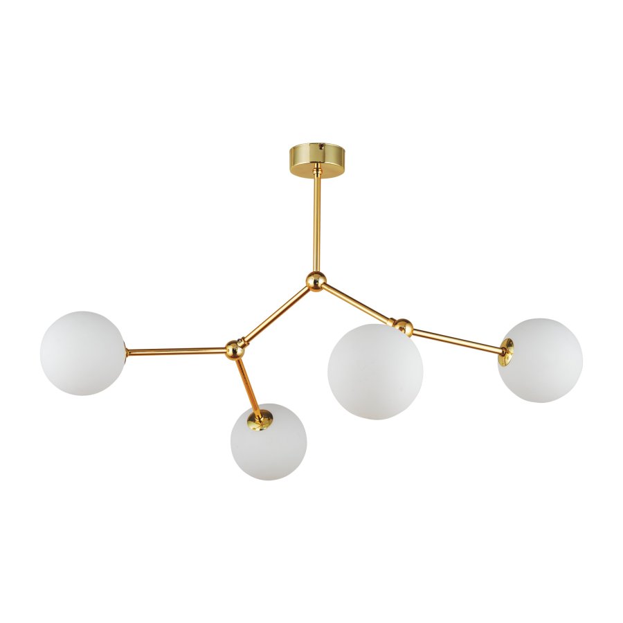 TK Fairy loftlampe, m. 4 skjermer - hvitt glass og gullmetall