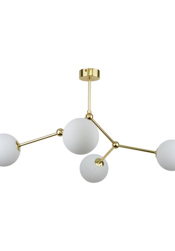 TK Fairy loftlampe, m. 4 skjermer - hvitt glass og gullmetall