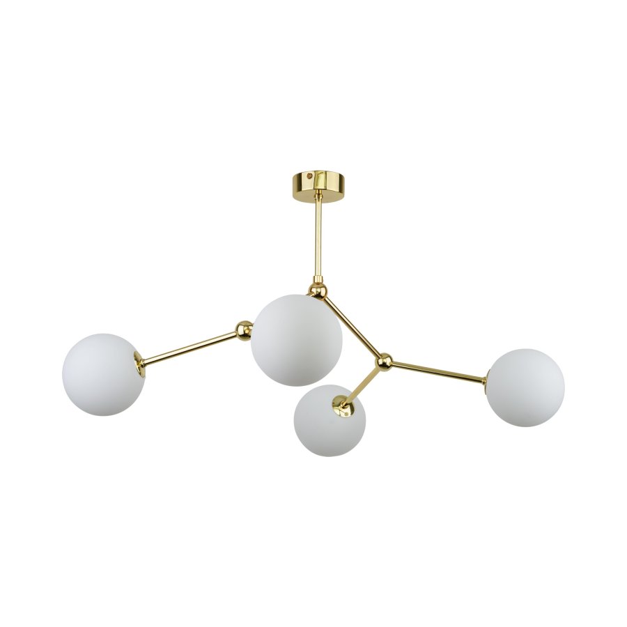 TK Fairy loftlampe, m. 4 skjermer - hvitt glass og gullmetall