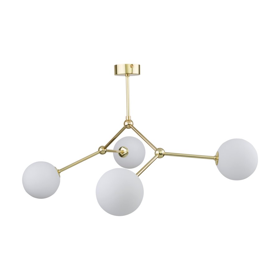 TK Fairy loftlampe, m. 4 skjermer - hvitt glass og gullmetall