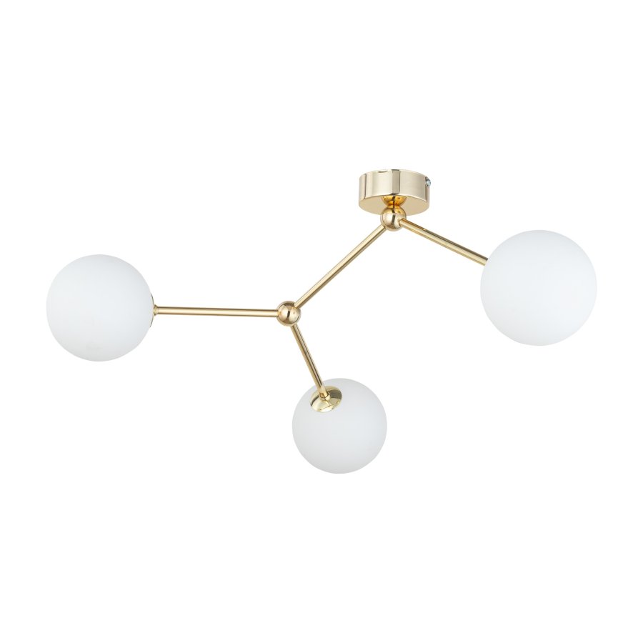 TK Fairy loftlampe, m. 3 skjermer - hvitt glass og gullmetall