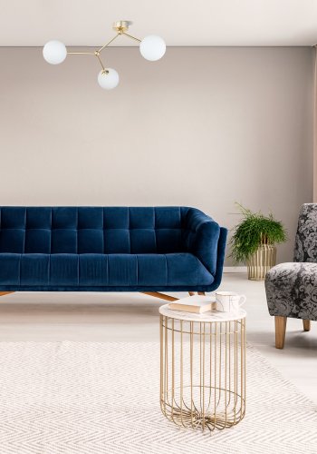 TK Fairy loftlampe, m. 3 skjermer - hvitt glass og gullmetall