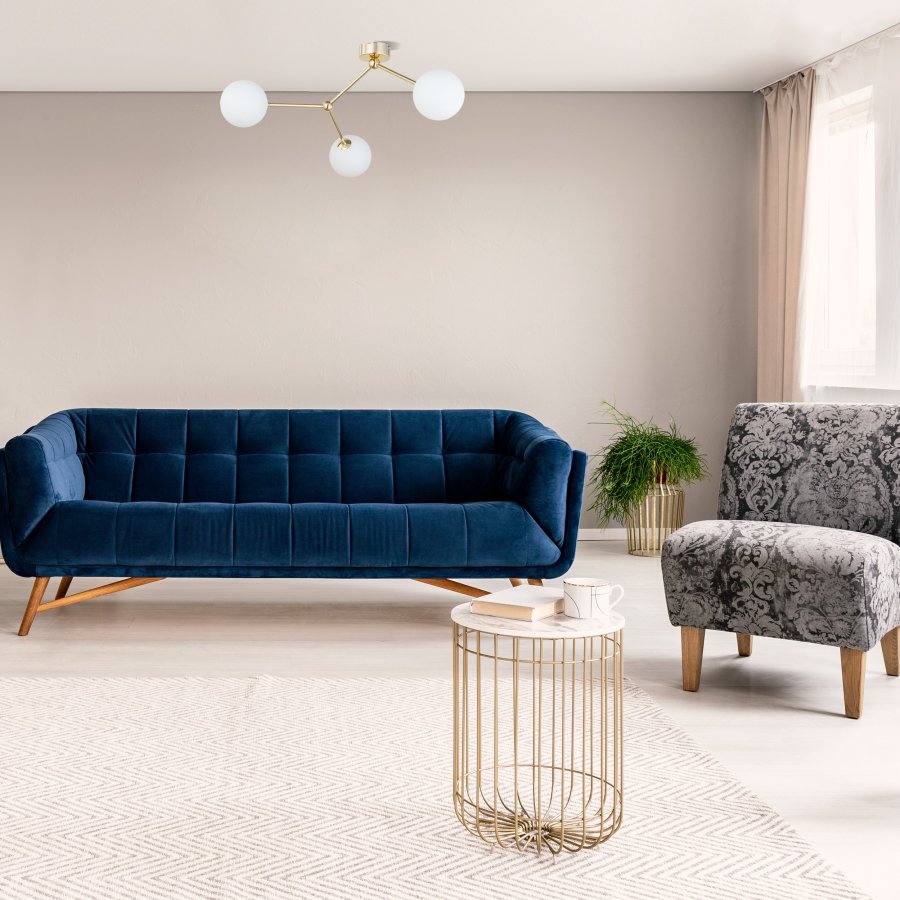 TK Fairy loftlampe, m. 3 skjermer - hvitt glass og gullmetall