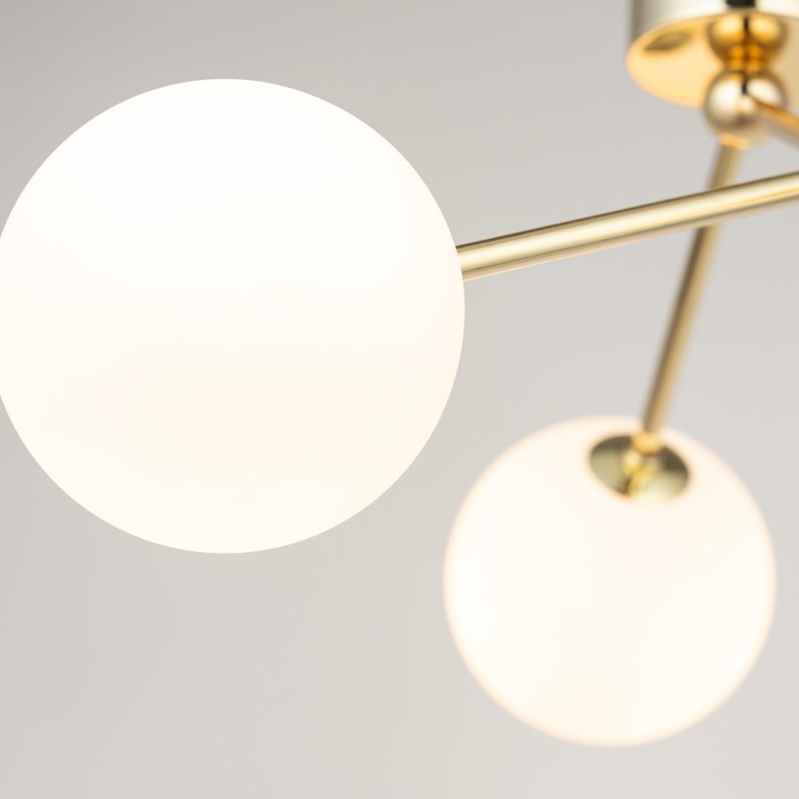 TK Fairy loftlampe, m. 3 skjermer - hvitt glass og gullmetall