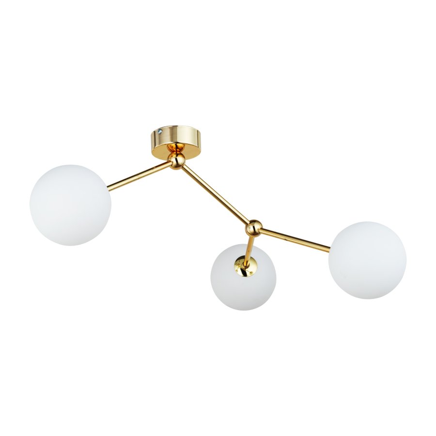 TK Fairy loftlampe, m. 3 skjermer - hvitt glass og gullmetall