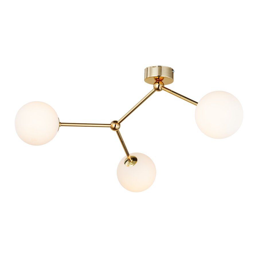 TK Fairy loftlampe, m. 3 skjermer - hvitt glass og gullmetall