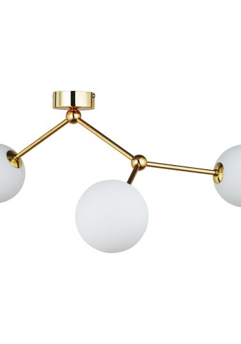 TK Fairy loftlampe, m. 3 skjermer - hvitt glass og gullmetall