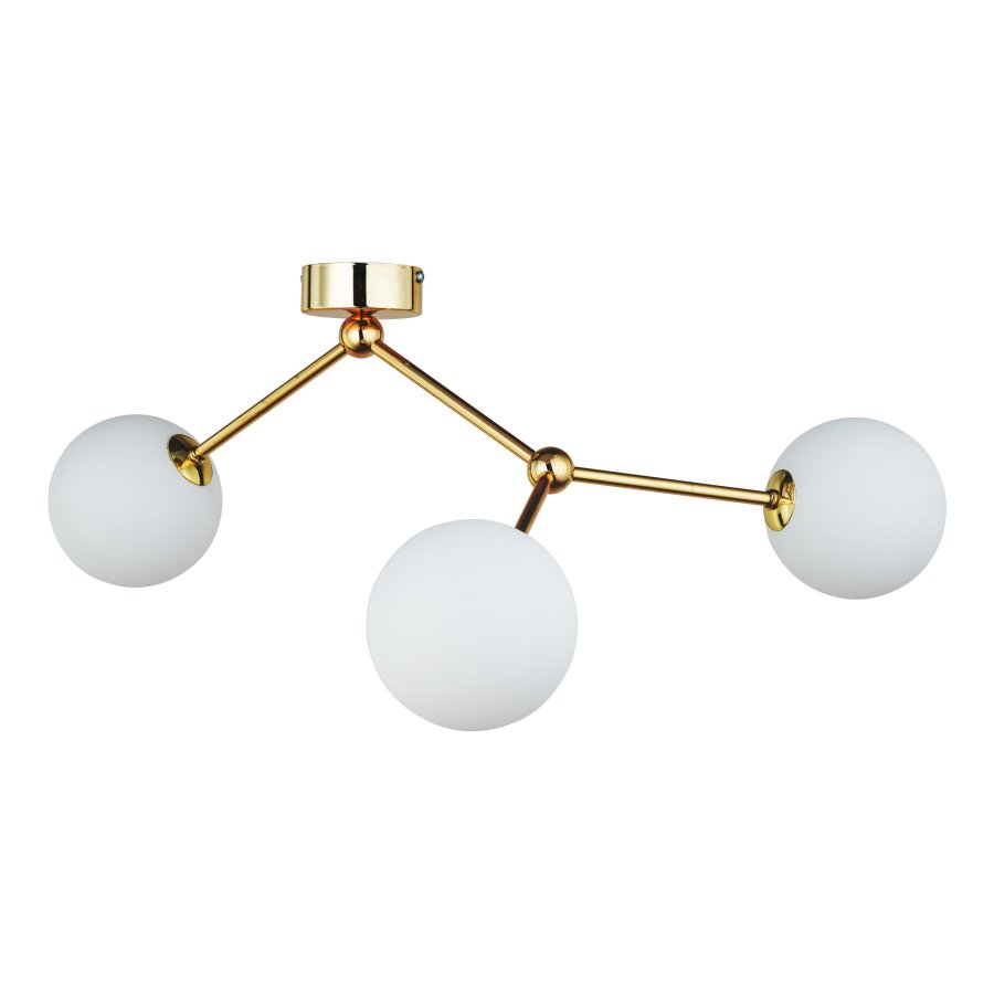 TK Fairy loftlampe, m. 3 skjermer - hvitt glass og gullmetall