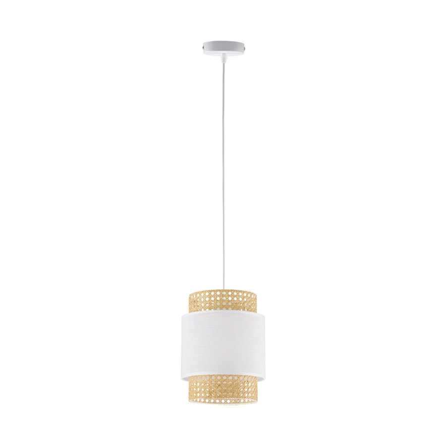 TK Boho taklampe - naturlig str og hvitt stoff
