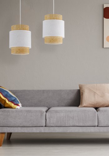 TK Boho taklampe - naturlig str og hvitt stoff