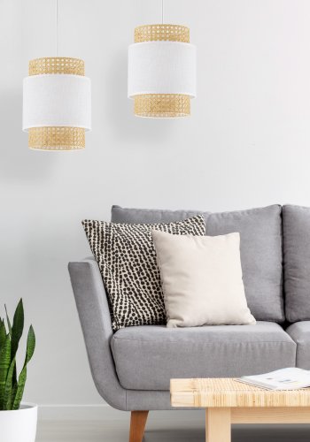 TK Boho taklampe - naturlig str og hvitt stoff
