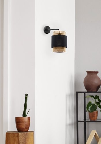 TK Boho vglampe - natur rattan og sort stof/stl