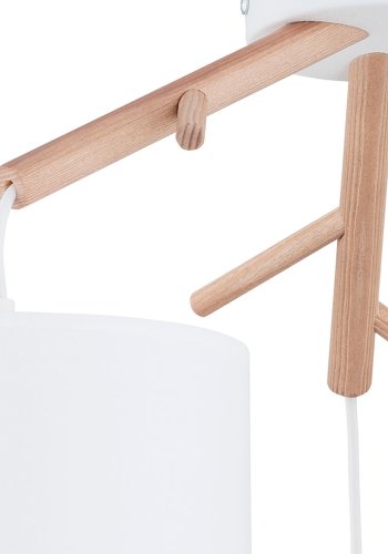 TK Albero loftlampe, m. 3 skrme - hvid stof, natur fyrretr og hvid stl