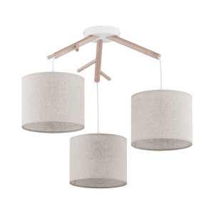 TK Albero loftlampe, m. 3 skrme - beige hr, natur fyrretr og hvid stl