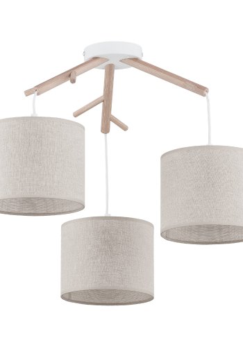 TK Albero loftlampe, m. 3 skjermer - beige lin, naturlig furu og hvitt stl