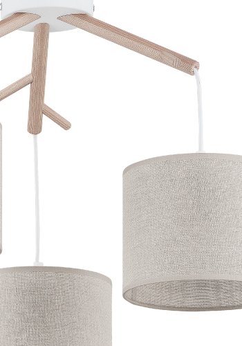 TK Albero loftlampe, m. 3 skjermer - beige lin, naturlig furu og hvitt stl