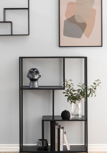 ACT NORDIC Seaford bogreol, m. 3 hylder - sort ask melamin og sort stl