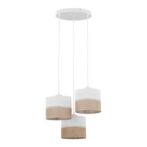TK Linobianco loftlampe, m. 3 skrme - brun jute, hvid stof og hvid metal