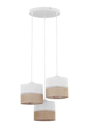 TK Linobianco loftlampe, m. 3 skrme - brun jute, hvid stof og hvid metal