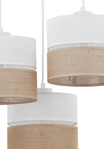 TK Linobianco loftlampe, m. 3 skrme - brun jute, hvid stof og hvid metal