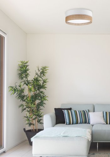 TK Linobianco loftlampe 450 - brun jute, hvid stof og hvid metal