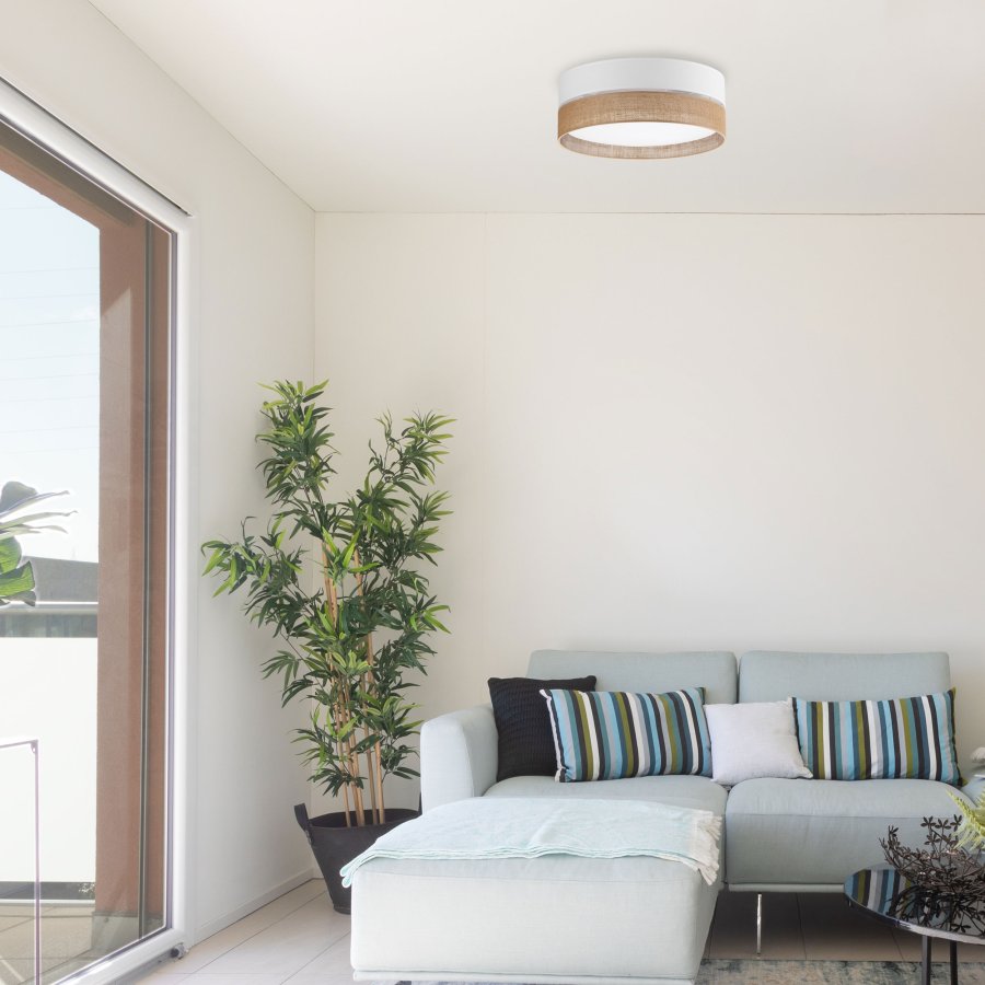 TK Linobianco loftlampe 450 - brun jute, hvid stof og hvid metal